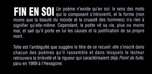 Couverture du livre de Fin en soi - papier format