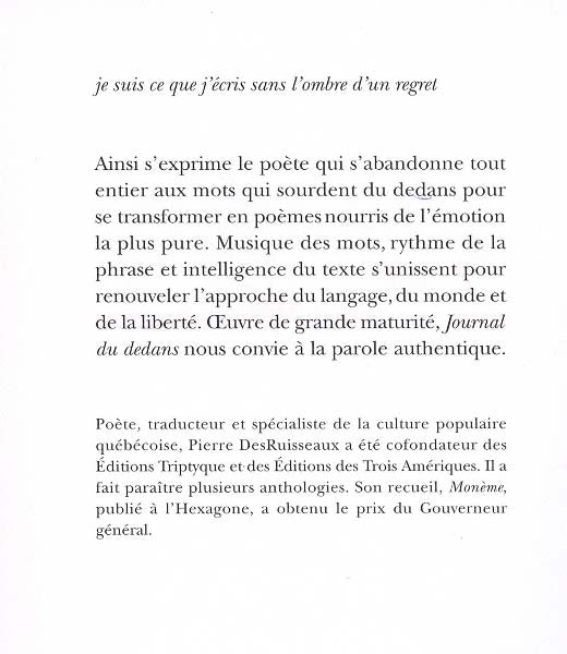 Couverture du livre de Journal du dedans - papier format