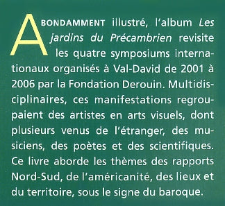 Couverture du livre de Les jardins du Précambrien : symposiums internationaux d'art in situ, 2001-2006 - papier format