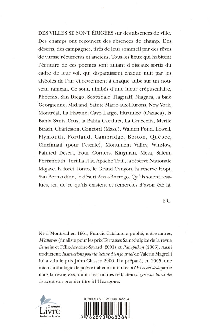 Couverture du livre de Qu'une lueur des lieux - papier format