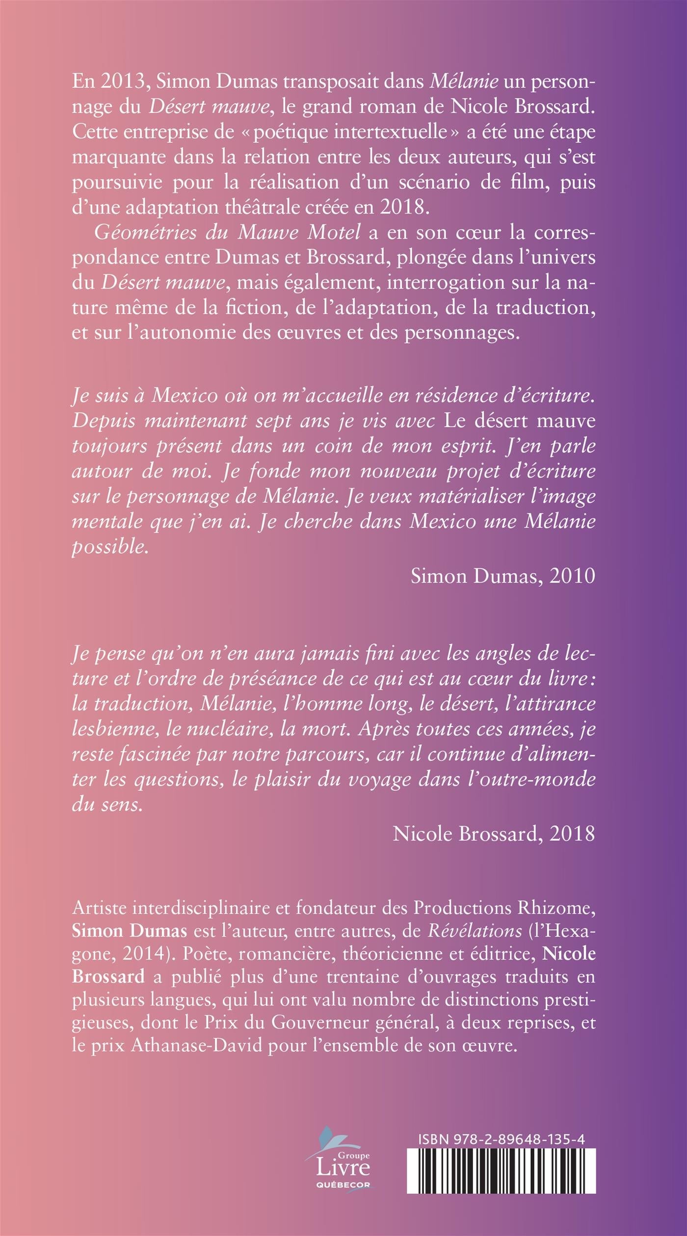 Couverture du livre de Géométries du Mauve Motel : Correspondance avec Nicole Brossard, précédé de Mélanie - papier format